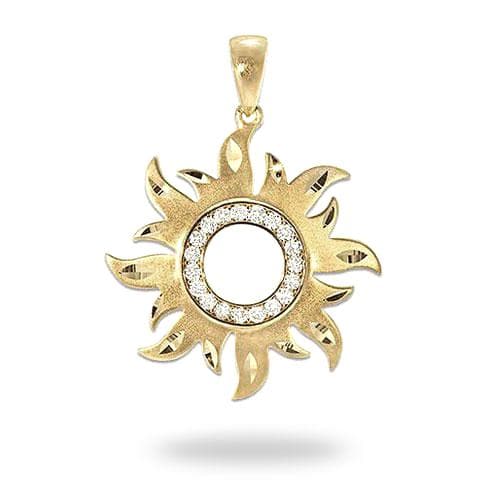 Sun Pendant with Diamonds in Gold - 29mm-Maui Divers Jewelry