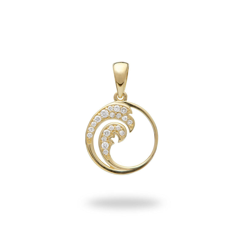 Nalu Pendant in Gold with Diamonds - 12mm-Maui Divers Jewelry