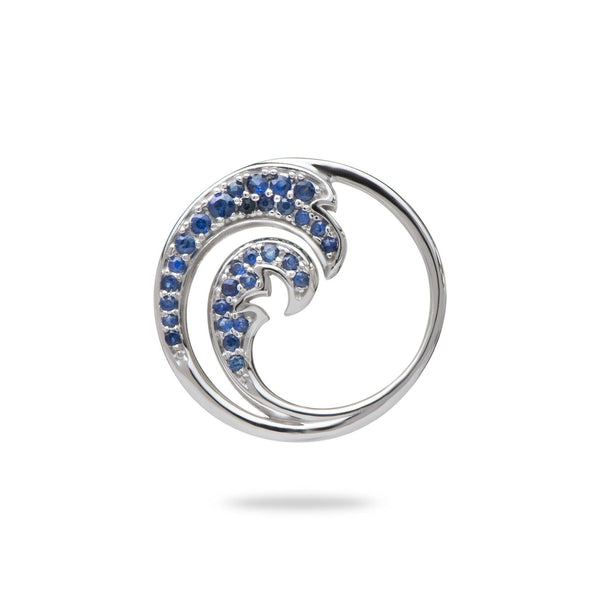 Nalu Pendant in White Gold with Blue Sapphires - 22mm-Maui Divers Jewelry