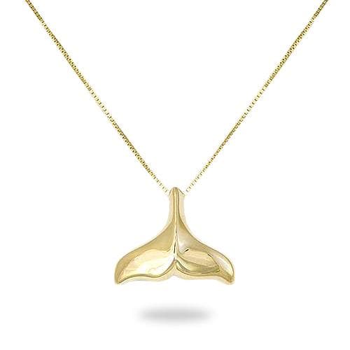 16" Whale Tail Necklace in Gold - 16mm-Maui Divers Jewelry
