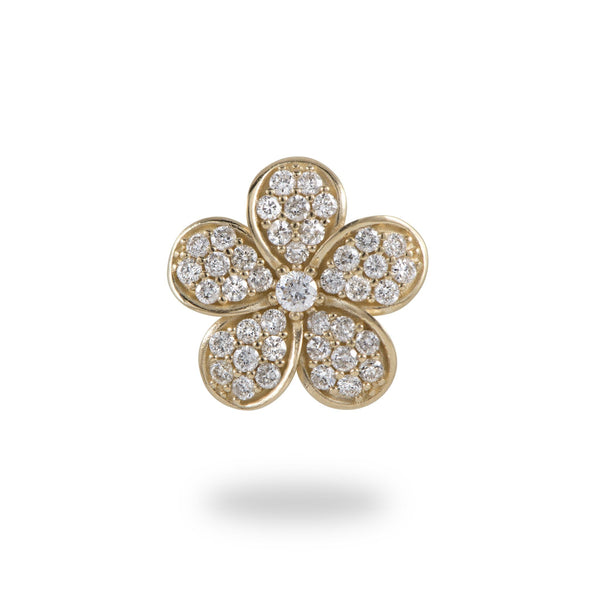 Plumeria Pendant in Gold with Diamonds - 11mm-Maui Divers Jewelry