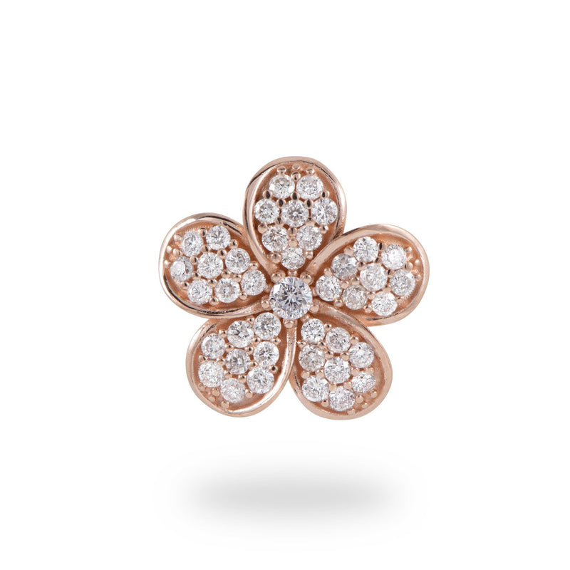 Plumeria Pendant in Rose Gold with Diamonds - 11mm-Maui Divers Jewelry