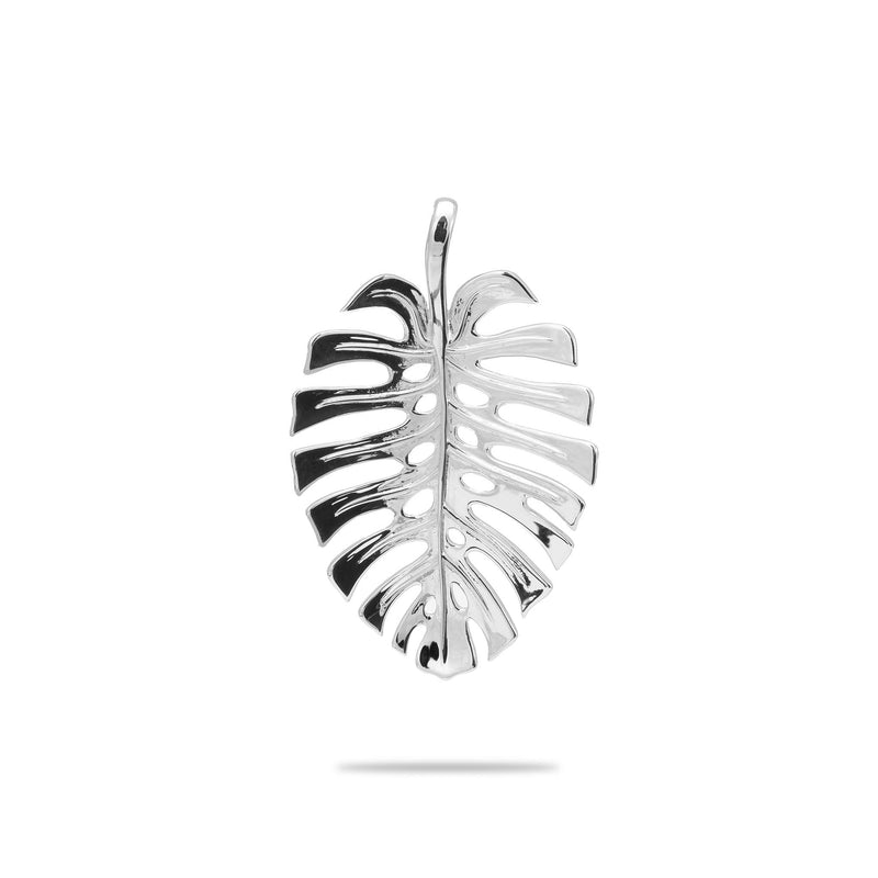 Monstera Pendant in White Gold - 30mm - Maui Divers Jewelry 