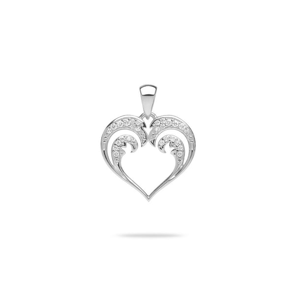 Nalu Heart Pendant en or blanc avec des diamants - 15 mm