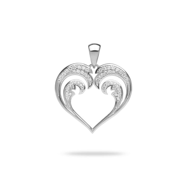 Nalu Heart Pendant in White Gold with Diamonds - 20mm - Maui Divers Jewelry