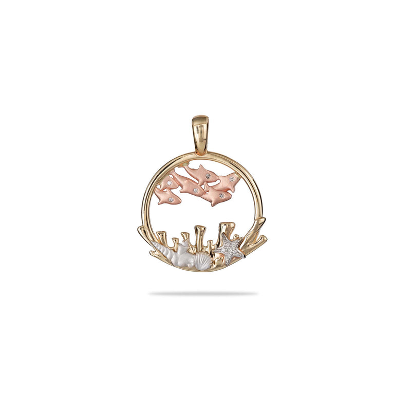 Reefs School of Fish Pendant in Tri Color Gold with Diamonds - 24mm