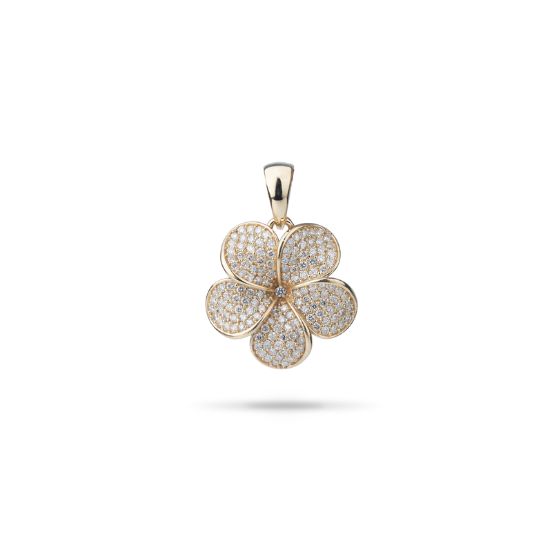 Plumeria Pendant in Gold with Diamonds - 20mm - Maui Divers Jewerly