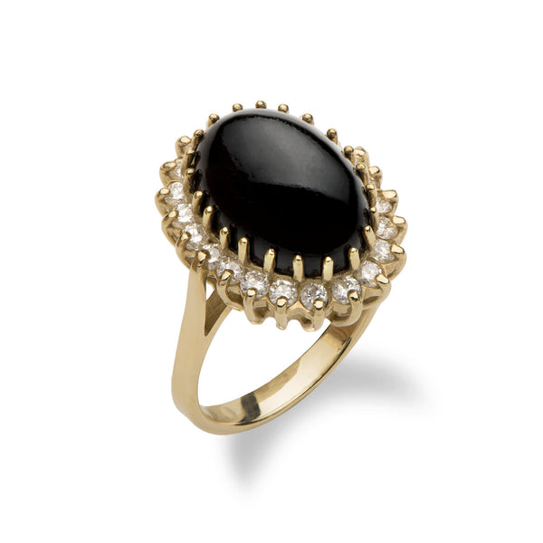 Princess Ka‘iulani Black Coral Ring in Gold with Diamonds-Maui Divers Jewelry
