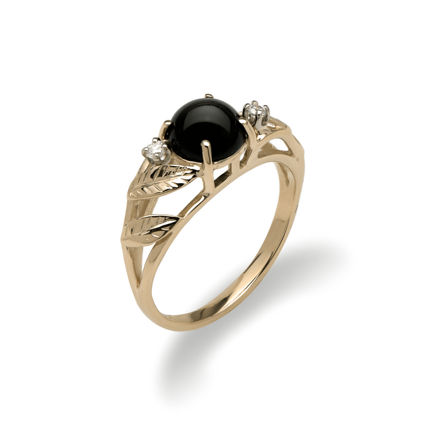 Maui Divers Jewelry - Black Coral Ring with Diamonds in Gold