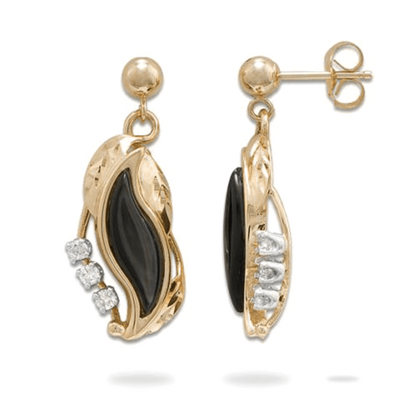Maui Divers Jewelry - Paradise Black Coral Earrings in Gold with Diamonds