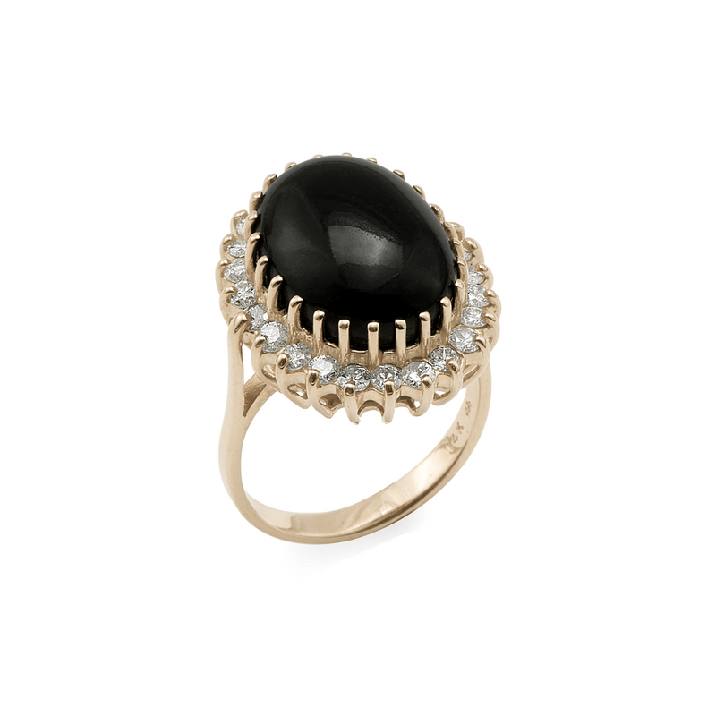 Maui Divers Jewelry - Princess Ka‘iulani Black Coral Ring in Gold with Diamonds - 16mm - Maui Divers Jewelry