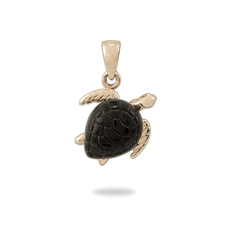 Honu Black Coral Pendant in Gold - 13mm-Maui Divers Jewelry
