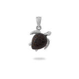 Honu Black Coral Pendant in White Gold - 13mm-Maui Divers Jewelry