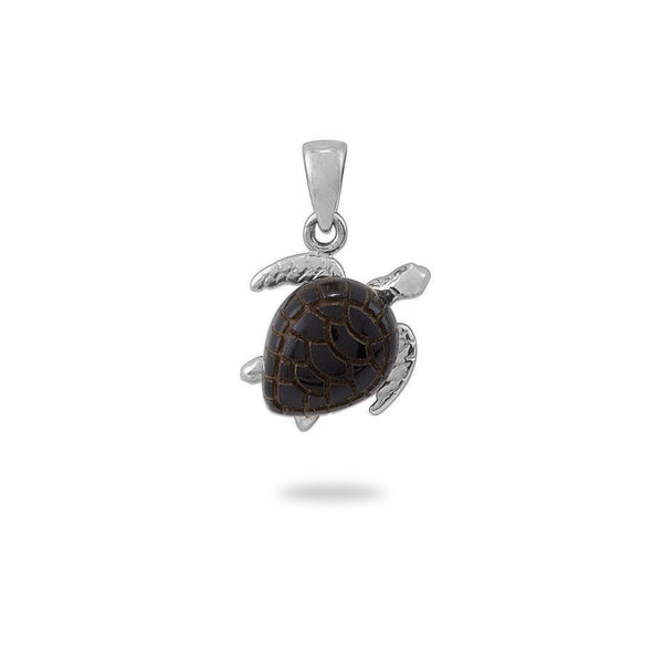Honu Black Coral Pendant in White Gold - 13mm-Maui Divers Jewelry