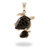 Honu Black Coral Pendant in Gold - 16mm-Maui Divers Jewelry