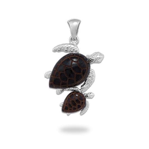 Honu Black Coral Pendant in White Gold - 16mm-Maui Divers Jewelry