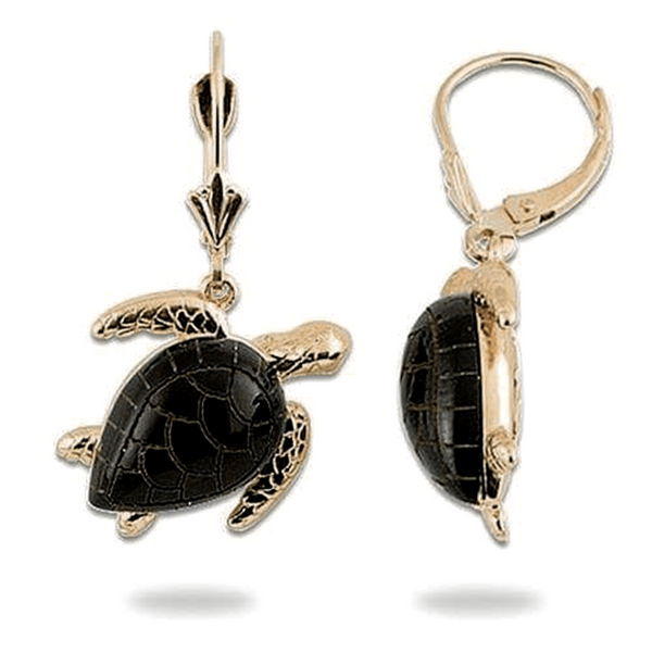 Honu Black Coral Earrings in Gold - 18mm-Maui Divers Jewelry