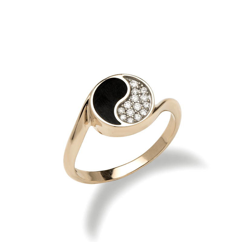 Yin Yang Black Coral Ring in Gold with Diamonds - 10mm - Maui Divers Jewelry
