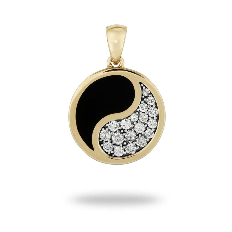 Yin Yang Black Coral Pendant in Gold with Diamonds - 18.5mm-Maui Divers Jewelry
