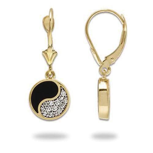 Yin Yang Black Coral Earrings in Gold with Diamonds - 10mm-Maui Divers Jewelry