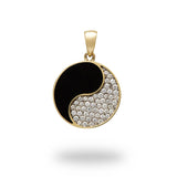 Black Coral Yin Yang Pendant with Diamonds in 14K Yellow Gold - 19mm-[SKU]