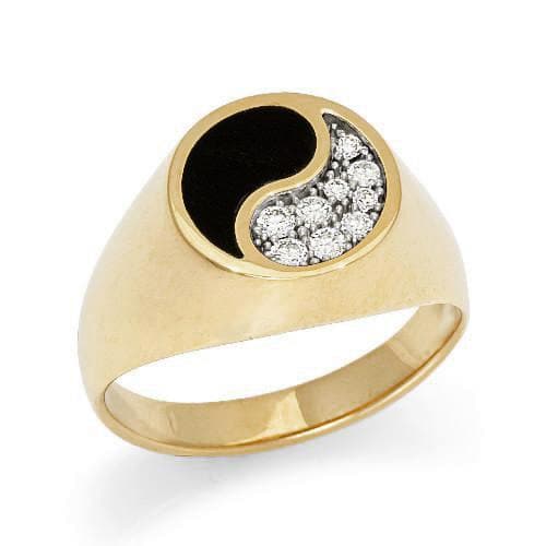 Yin Yang Black Coral Ring in Gold with Diamonds - 13mm-Maui Divers Jewelry