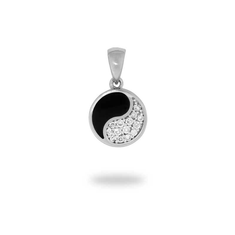 Yin Yang Black Coral Pendant in White Gold with Diamonds - 10mm-Maui Divers Jewelry