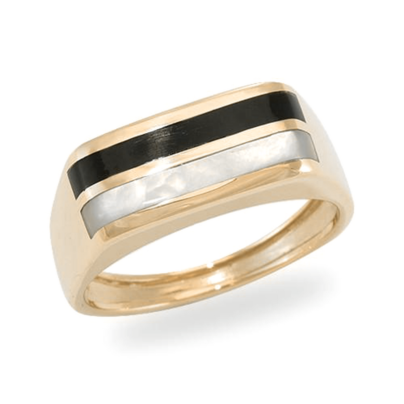 Black Coral Ring with Mother of Pearl in Gold-Maui Divers Jewelry