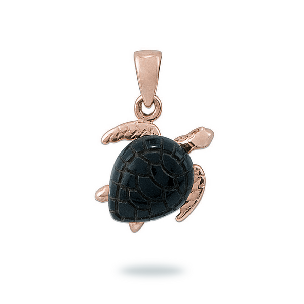 Honu Black Coral Pendant in Rose Gold - 13mm-Maui Divers Jewelry