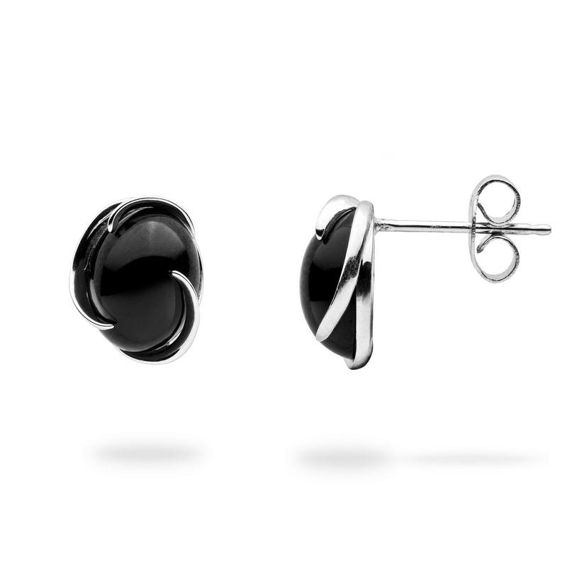 Black Coral Midnight Wave Bypass Earrings in 14K White Gold-Maui Divers Jewelry