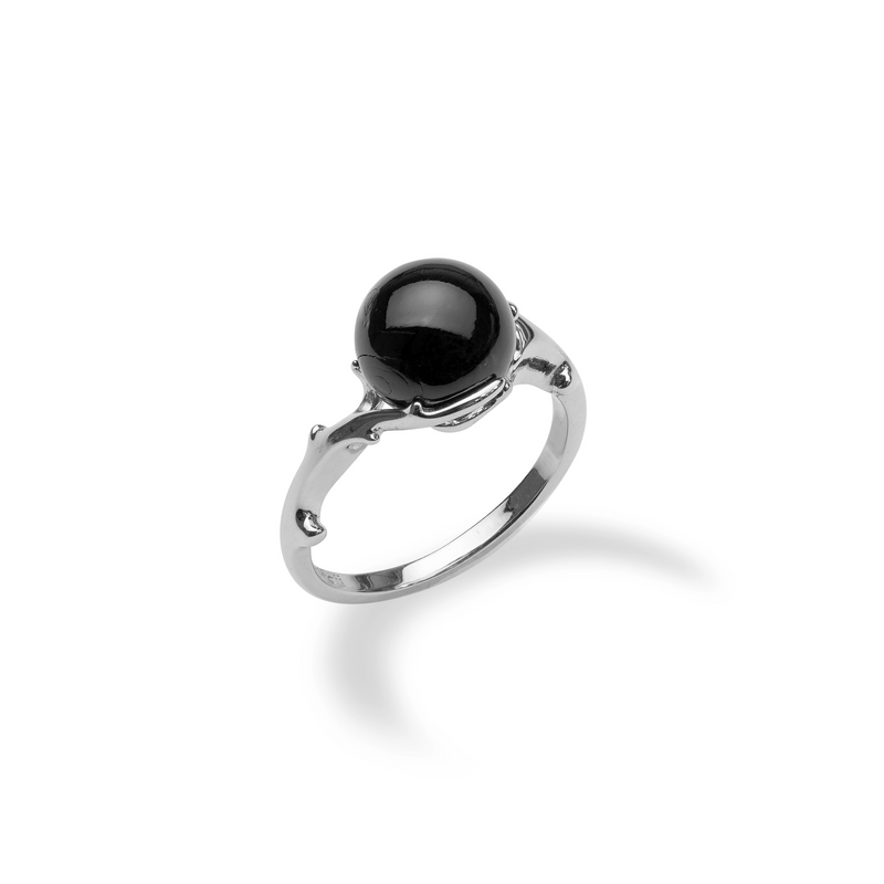 Hawaiian Heritage Black Coral Ring in 14K White Gold-Maui Divers Jewelry
