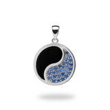 Yin Yang Black Coral Pendant in White Gold with Blue Sapphires - 22mm-Maui Divers Jewelry