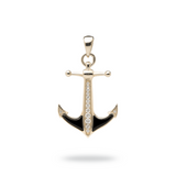 Sealife Anchor Black Coral Pendant in Gold with Diamonds - 28mm - Maui Divers Jewelry