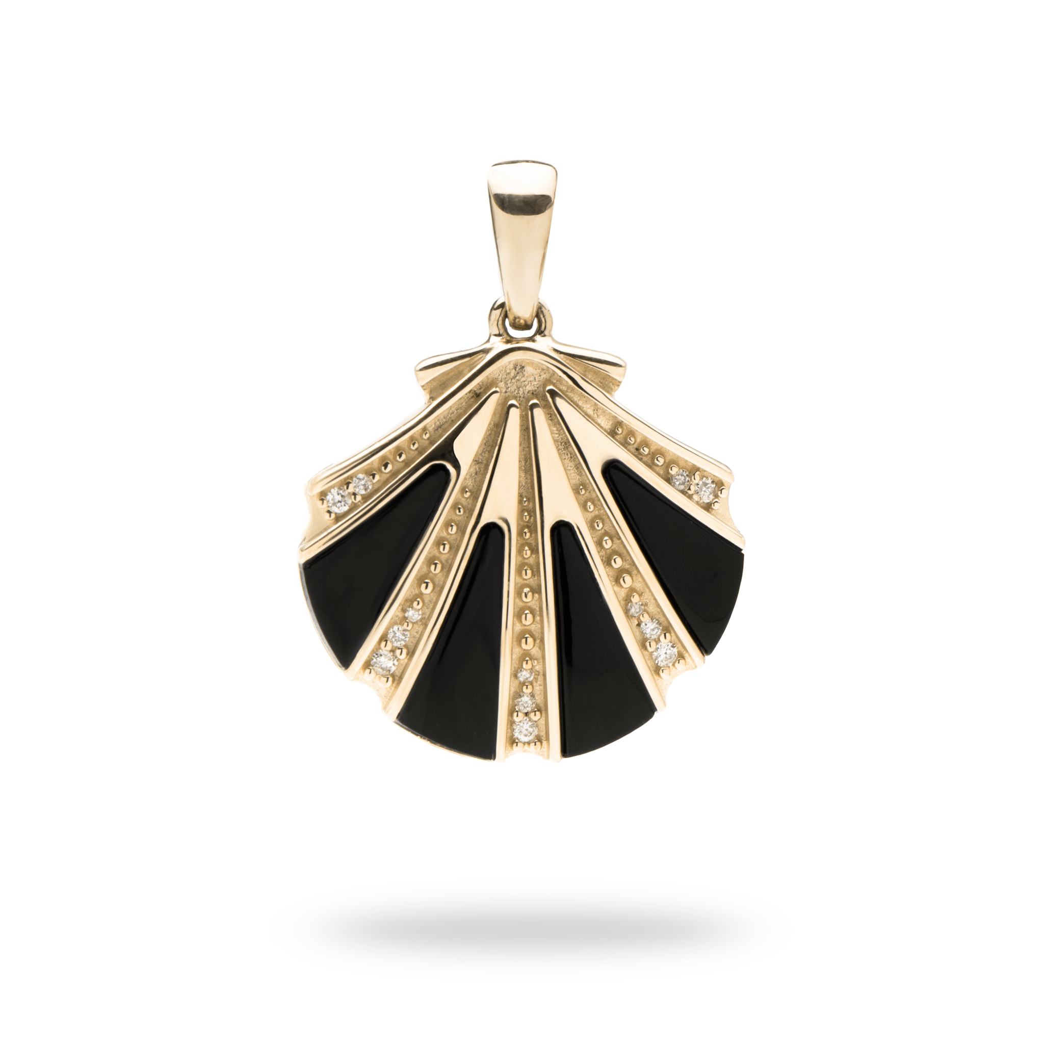 Sealife Seashell Black Coral Pendant in Gold with Diamonds - 18mm