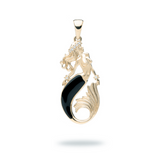 Sealife Mermaid Black Coral Pendant in Gold with Diamonds - 30mm - Maui Divers Jewelry