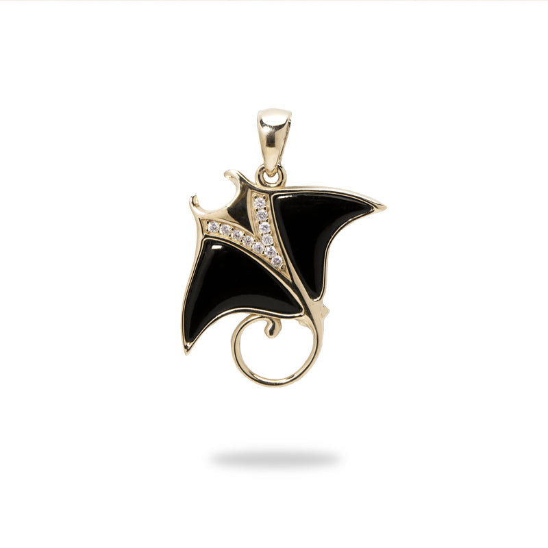 Sealife Manta Ray Black Coral Pendant in Gold with Diamonds - Maui Divers Jewelry