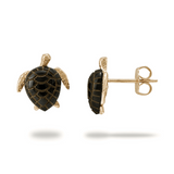 Honu Black Coral Earrings in Gold - 12mm-Maui Divers Jewelry