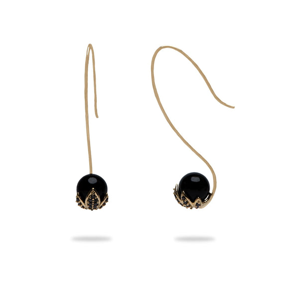 Night Blossom Black Coral Earrings in Gold with Black Diamonds