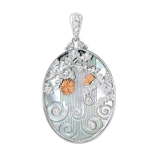 Tahitian Mother of Pearl Pendant with Diamonds in 14K Two-Tone Gold