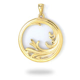 Nalu Splash Mother of Pearl Pendant in Gold - 27mm-Maui Divers Jewelry