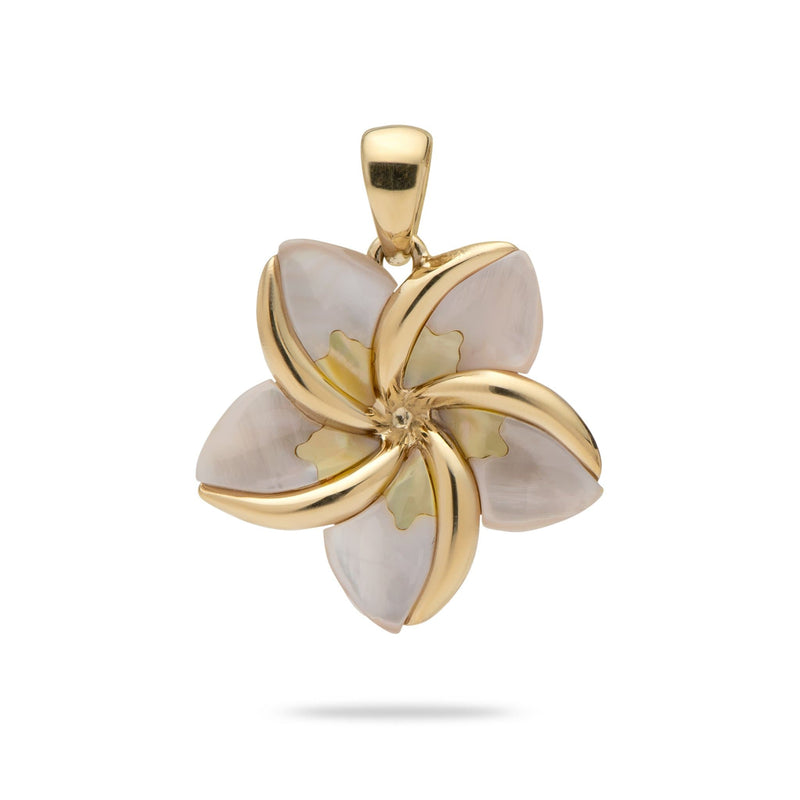 Plumeria Mother of Pearl Pendant in Gold - 18mm-Maui Divers Jewelry