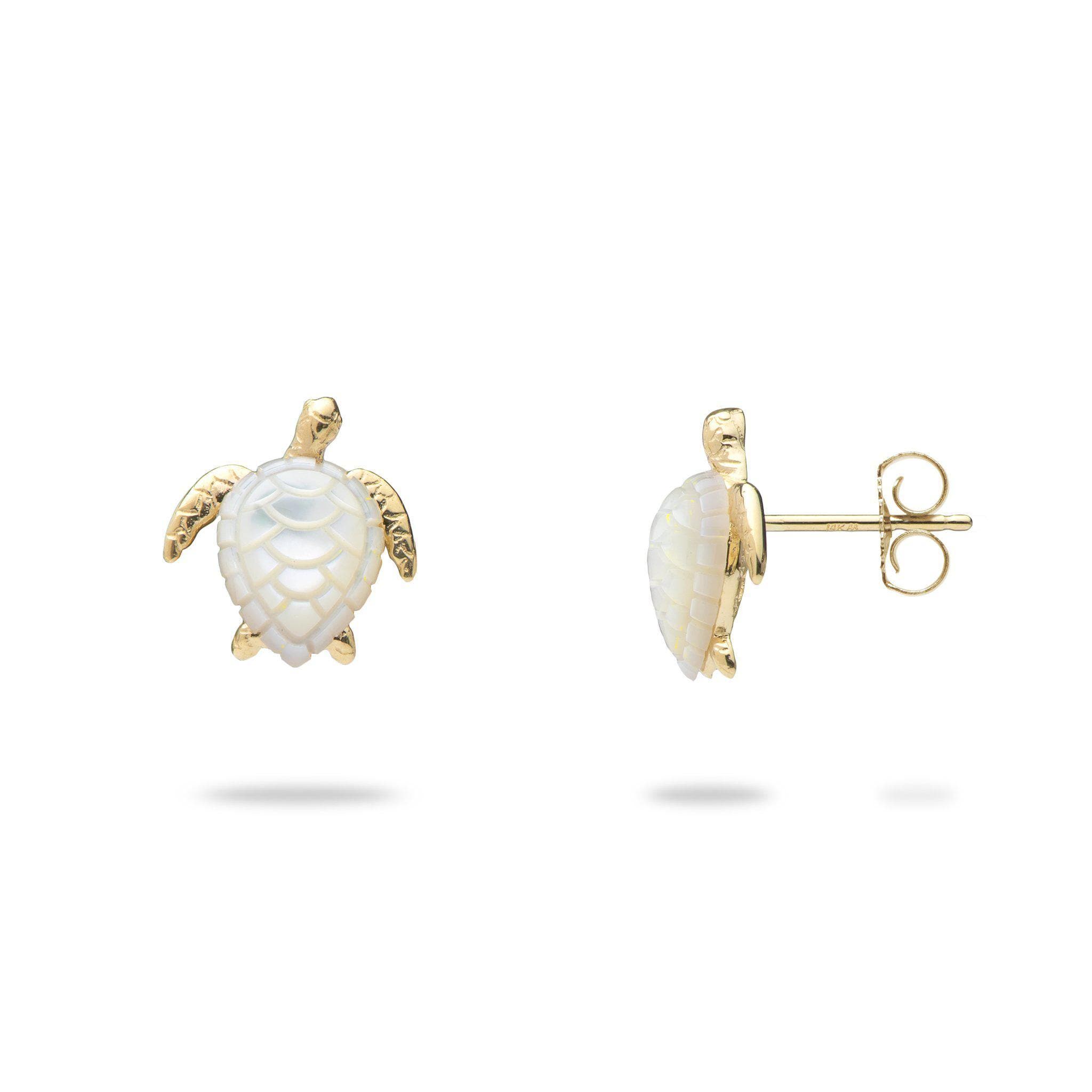 Honu (Sea Turtle) Mother of Pearl Earrings in Gold – Maui Divers Jewelry