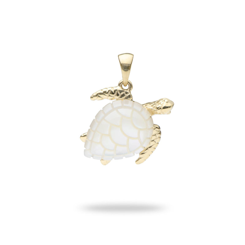 Honu Mother of Pearl Pendant in Gold - 16mm-Maui Divers Jewelry