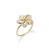 Plumeria Mother of Pearl Ring in Gold - 16mm-Maui Divers Jewelry