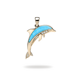 Sealife Dolphin Turquoise Pendant in Gold with Diamonds - 29mm - Maui Divers Jewelry