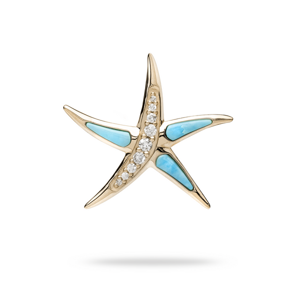 Sealife Starfish Turquoise Pendant in Gold with Diamonds -23mm