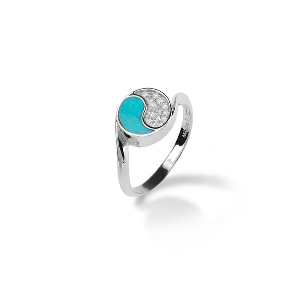 Yin Yang Turquoise Ring in White Gold with Diamonds - 10mm - Maui Divers Jewelry