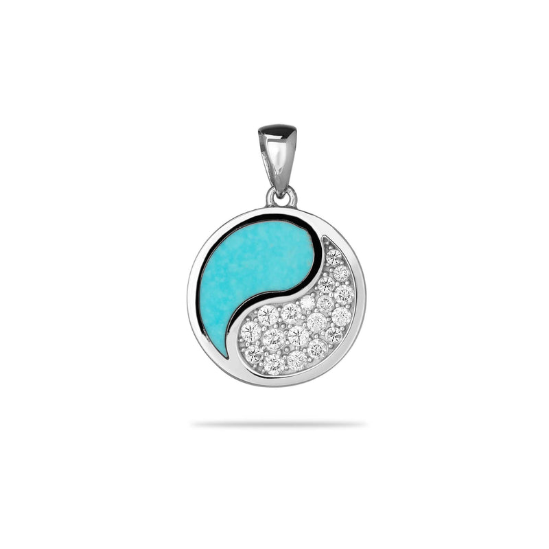 Yin Yang Turquoise Pendant in White Gold with Diamonds - 18.5mm - Maui Divers Jewelry