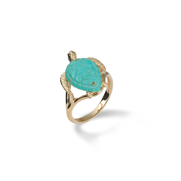 Honu Turquoise Ring in Gold - 18mm - Maui Divers Jewelry
