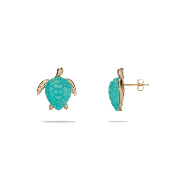 Honu Turquoise Earrings in Gold - 13mm - Maui Divers Jewelry